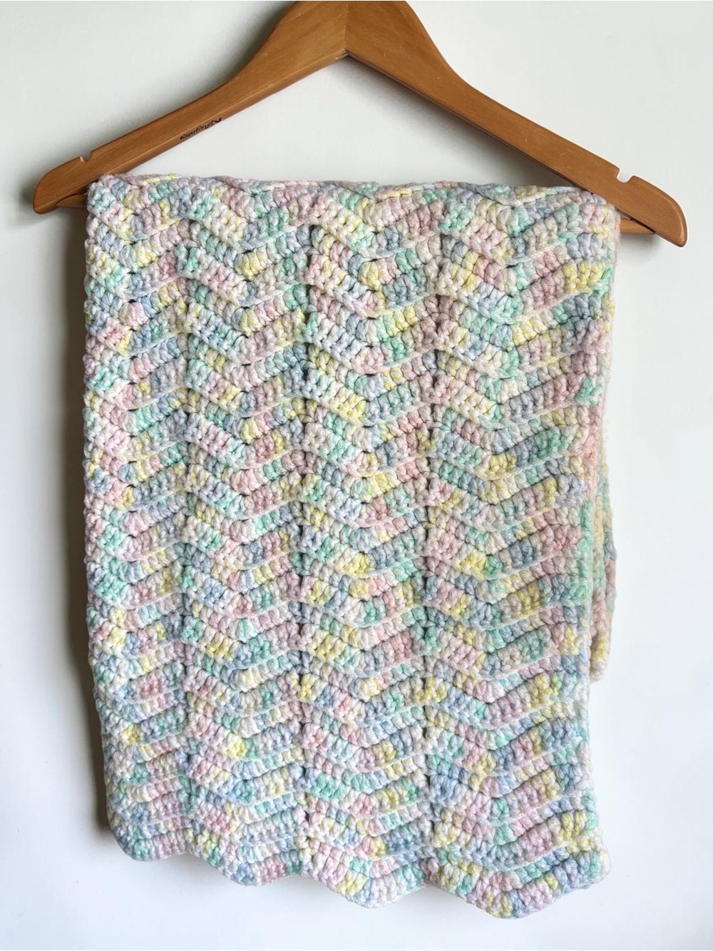Vintage Handmade Chevron Crochet Pastel Throw Crib Blanket 32x29 Multicolor MCM
